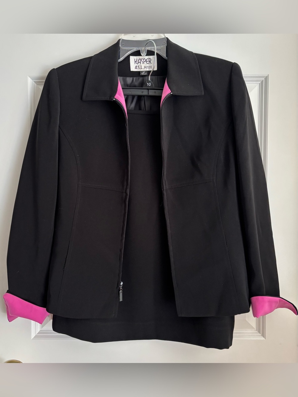 Kasper Black Petite Jacket with Pink Trim
